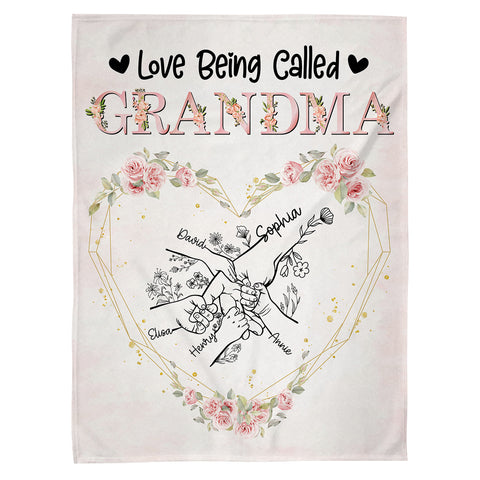 Funny Gifts For Grandma, Love Being Called Unique Hand In Hand Flowers, Personalized Blanket, Gifts For Grandmother Nana From Grandkids, Custom Fleece Sherpa Blanket, Gifts For Birthday