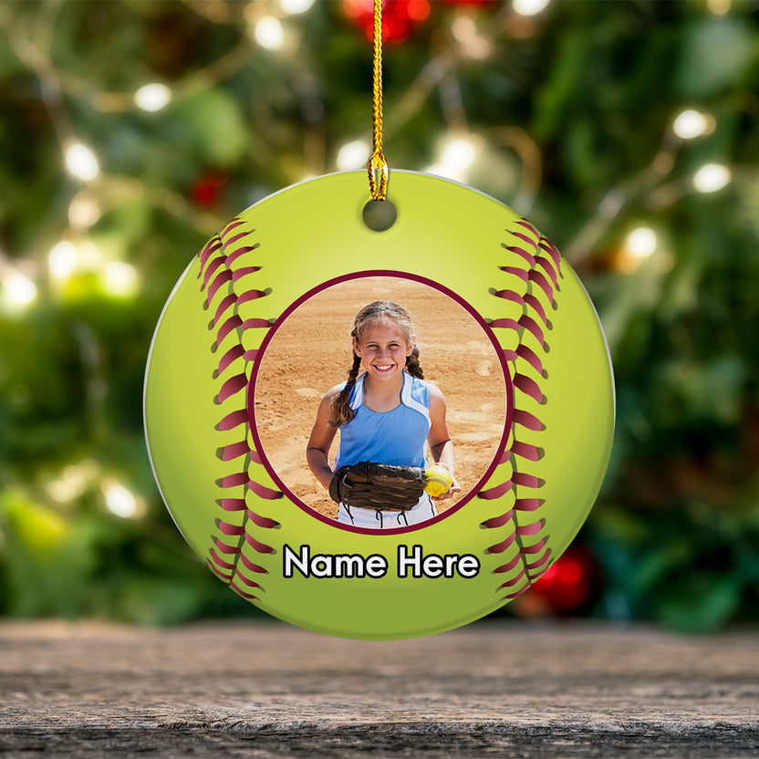 Personalized Xmas Sport Ornament For Son Daughter From Mom Dad Softball Gifts Softball Sport Player With Name And Photo Gifts