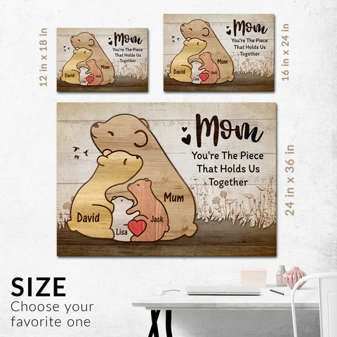 Useful Gifts For Mom You're The Piece That Holds Us Together Pieces Bears Mommy Kids Canvas Wall Art Poster Prints Wall Decor