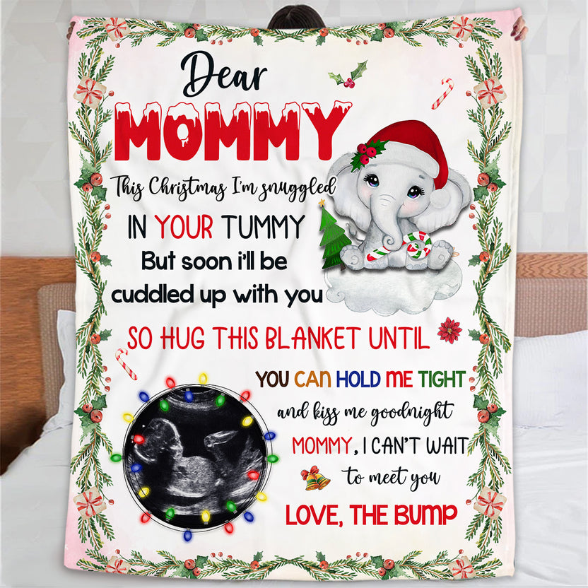 Mom To Be Gifts, Dear Mommy This Christmas I'm Snuggled In Your Tummy Elephant Baby Ultrasound Photo Blanket, Gifts For New Mommy, Fleece Sherpa, New Mom Blanket, Gifts For Xmas