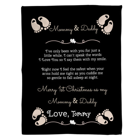 Personalized Blanket For Expecting Mom Dad From Baby Bump New Parents Gifts Happy First Christmas 1St Xmas As Daddy & Mommy