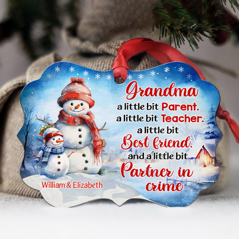 Grandma Gifts, Cute Grandma A Little Bit Parent A Little Bit Teacher, Personalized Christmas Ornament, Gifts For Nonna From Grandkids, Xmas Tree Decoration Medallion Aluminum Ornament