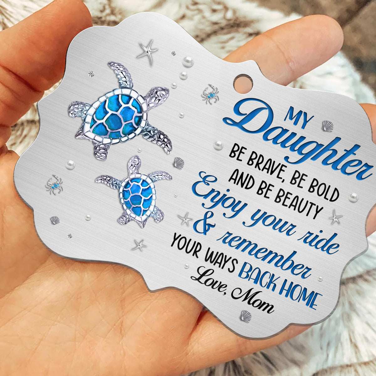 Cute Blue Turtle Enjoy Your Ride Jewelry Style Printed Aluminum Ornament, Holiday Christmas Tree Decor, Mom To Daughter Keepsake, Personalized Christmas Ornament, Gifts For Daughter