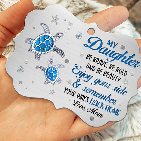 Cute Blue Turtle Enjoy Your Ride Jewelry Style Printed Aluminum Ornament, Holiday Christmas Tree Decor, Mom To Daughter Keepsake, Personalized Christmas Ornament, Gifts For Daughter