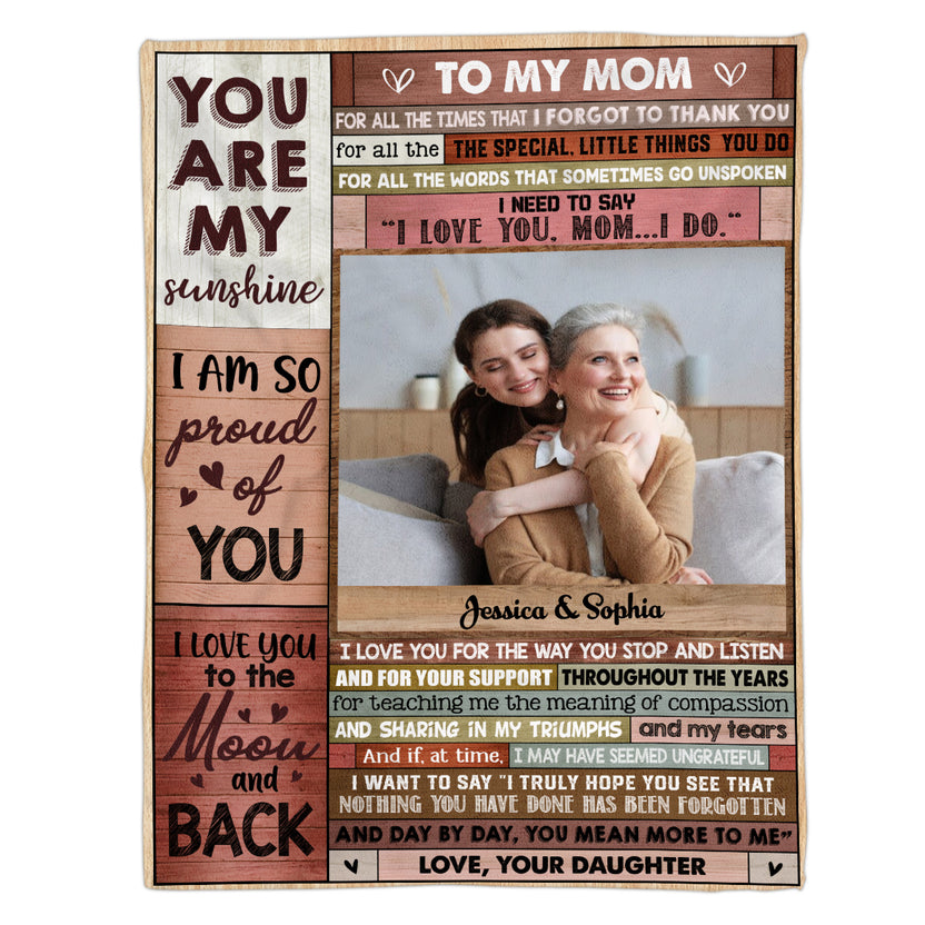 Gifts For Mom, Vintage Wooden Background Custom Love Letter Blanket To My Mom Warm And Cozy Blanket, Gifts For Mom From Daughter Son, Fleece Blanket, Gifts For Mothers Day Xmas