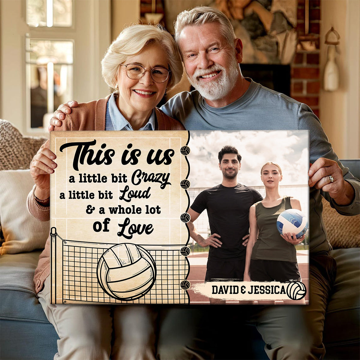 A Little Bit Loud & A Whole Lot Of Love Poster Canvas Wall Art, Personalized Name Volleyball Couple Photo Print, Romantic Sports Wall Decor, Personalized Canvas Art, Gifts For Him Her