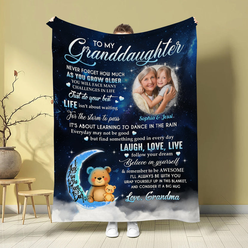 Gifts For Granddaughter, How Much As You Grow Older Cute Bear Upload Photo, Personalized Blanket, Gifts For Granddaughter From Grandma, Fleece Sherpa Blanket, Gifts For Christmas Xmas