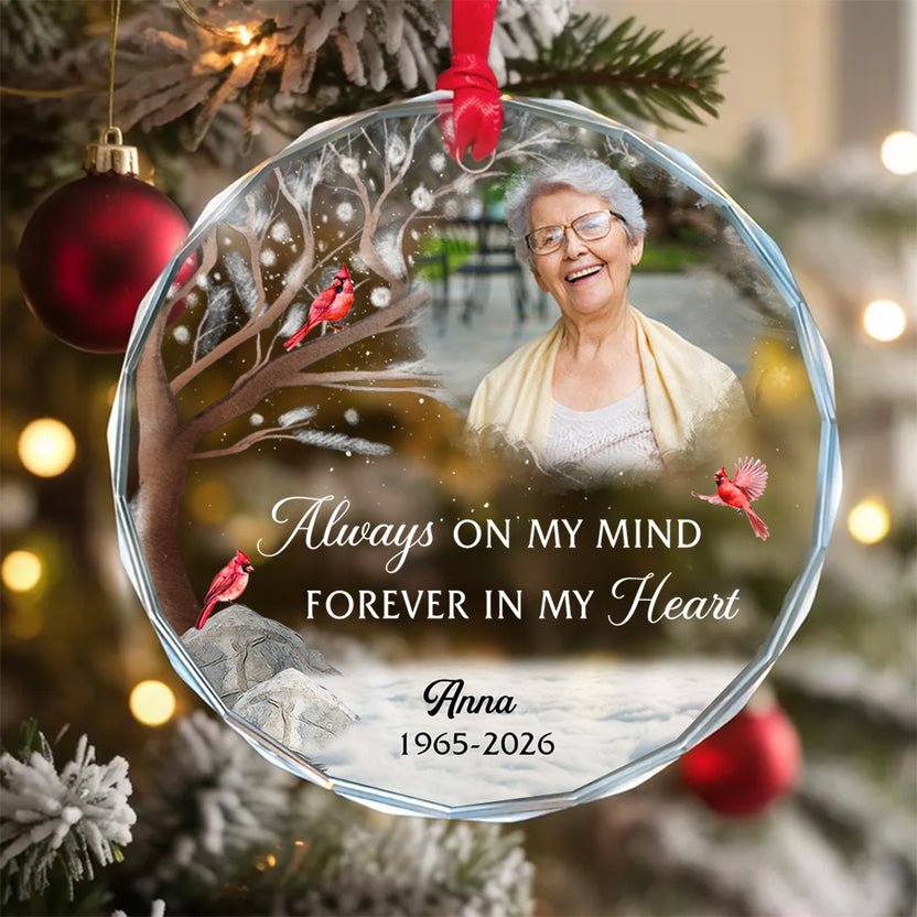 Sympathy Memorial Tree Decoration Glass Christmas Ornament, Remembrance Bauble, Xmas Decor, Holiday Tree Decor, Forever My Heart, Gifts For Loss Of Mom Dad Funeral Gifts For Anniversary