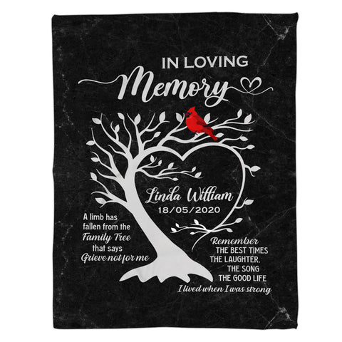Remembrance Gifts, Personalized Memorial Blanket With Photo, A Limb Has Fallen From Family Tree Red Bird, Loss Of Mom Dad Blanket, Fleece Sherpa, Sympathy Gifts For Anniversary