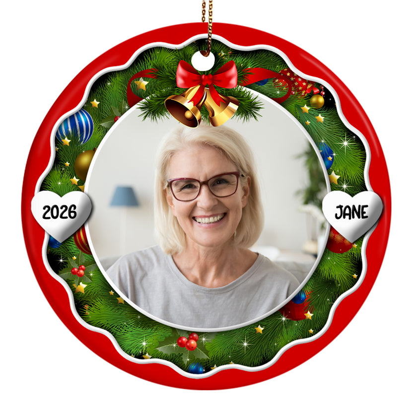 Family Gifts, Xmas Frame Custom Photo Grandma Cute With Name & Year, Custom Picture Holiday Decoration, Grandma Christmas Ornament, Family Christmas Keepsake, Personalized Photo