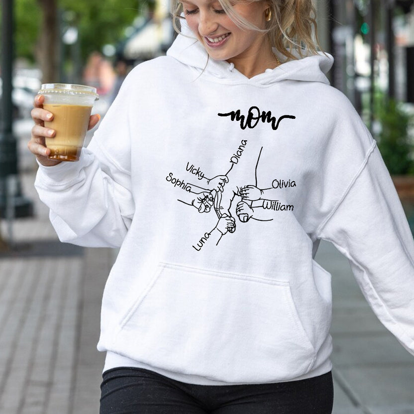 Mom Gifts, Little Kids Hands Holding Mom's Hand, Personalized T-Shirt, Gifts For Mommy From Kids Short Sleeve Tops Tee Shirt, Gifts For Father's Day Birthday Mothers Day Women T Shirt