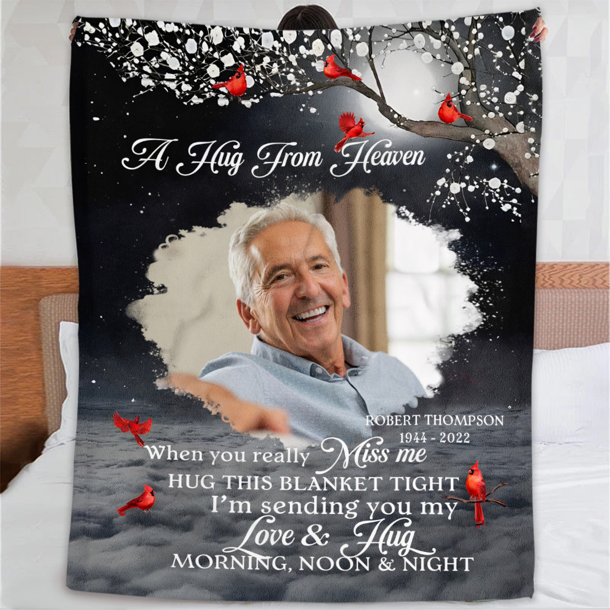 Sympathy Gifts, Personalized Memorial Blanket With Photo, A Hug From Heaven Photo Blanket, In Memory Loss Of Loved One Mom Dad Memorial Remembrance Bereavement Sympathy Grieving