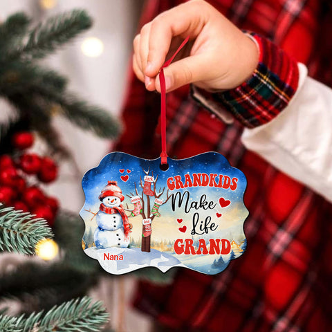 Gifts For Grandma, Cute Stocking In Xmas Tree Grandkids Make Life Grand, Personalized Christmas Ornament, Gifts For Gigi From Grandkids, Xmas Tree Hanging Medallion Aluminum Ornament