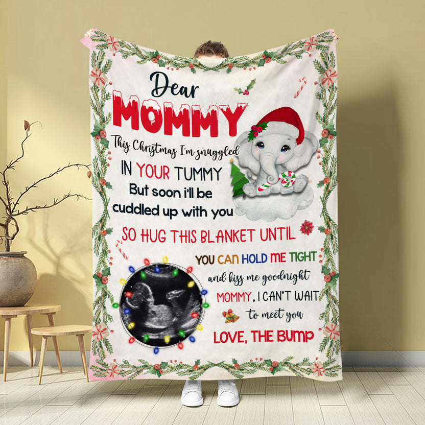 Mom To Be Gifts, Dear Mommy This Christmas I'm Snuggled In Your Tummy Elephant Baby Ultrasound Photo Blanket, Gifts For New Mommy, Fleece Sherpa, New Mom Blanket, Gifts For Xmas