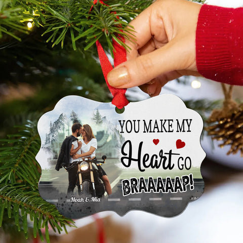 You Make My Heart Go Braaaap!, Motorcycle Couple Ornament, Romantic Biker Love Quote, Personalized Names, Adventure Love Decor Gifts For Him Her , Xmas Tree Decor, Gifts For Valentine