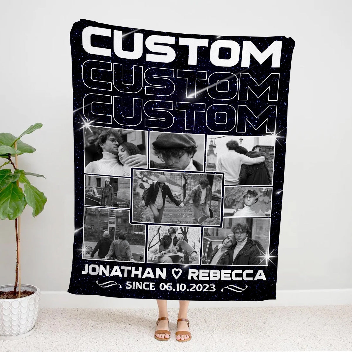 Custom Personalized Photo Blanket, Name And Since Date, Soft Blanket With Picture , Couple Memory With Photo Layout Gifts For Him Her Honey, Custom Fleece Sherpa