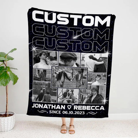Custom Personalized Photo Blanket, Name And Since Date, Soft Blanket With Picture , Couple Memory With Photo Layout Gifts For Him Her Honey, Custom Fleece Sherpa