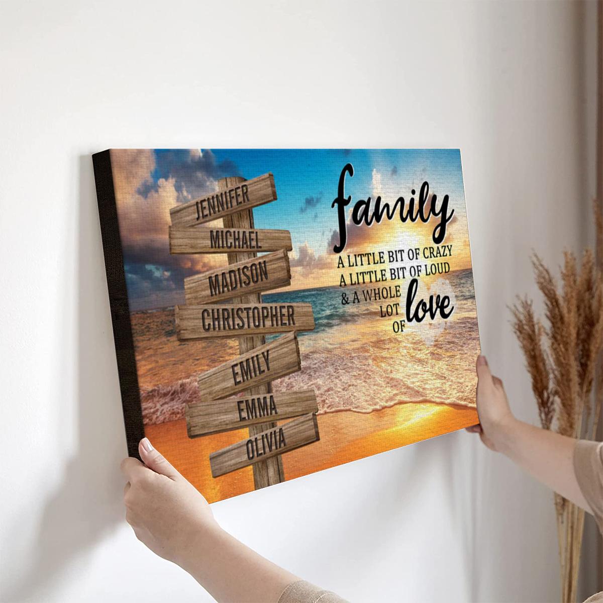 Personalized Canvas Wall Art For Mom Dad Grandma From Kids Grandkids Wooden Signs A Little Crazy Loud Sunset Custom Multi Name Poster Prints Home Decor Family Gifts For Mom Dad On Birthday