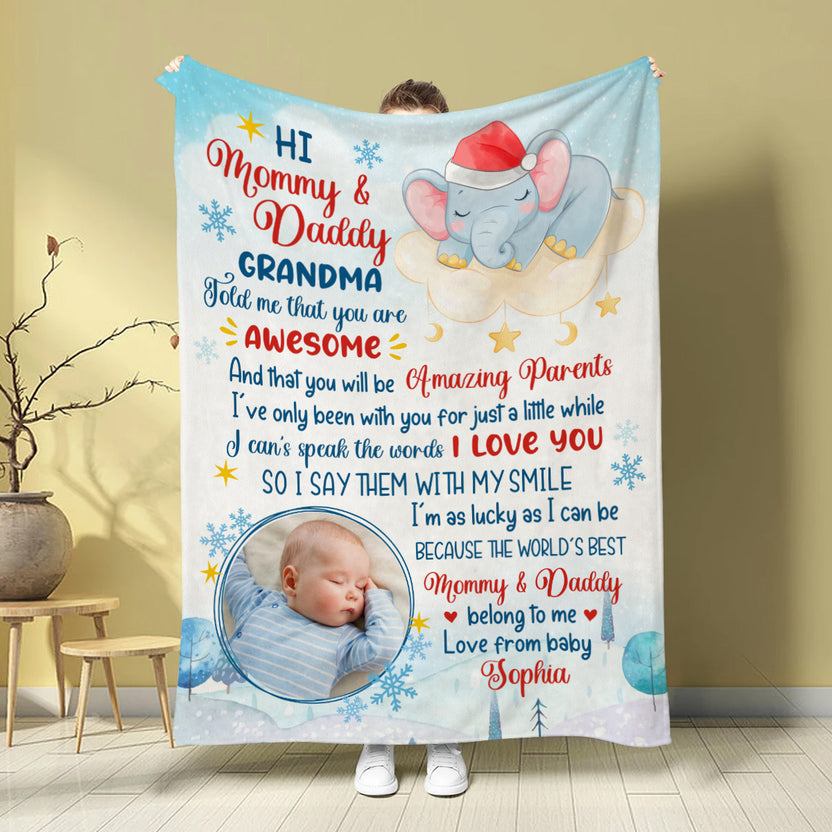 New Parents Gifts, I've Only Been With You For Just A While Elephant Cute Baby Picture, Personalized Blanket, Gifts For New Parents, Fleece Sherpa Blanket, New Parents Blanket For Xmas