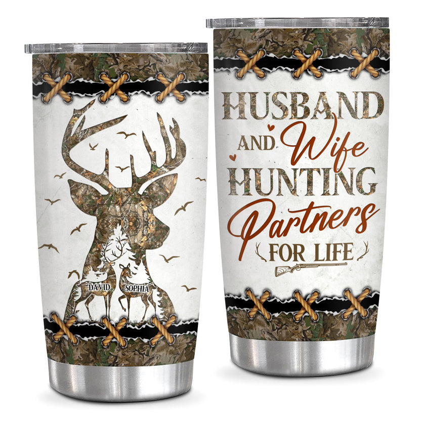 Personalized Tumbler For Him Her From Darling Husband And Wife Hunting Partners For Life Deer Hunting Camo With Image Custom Name 20oz With Lid Travel Cup Birthday