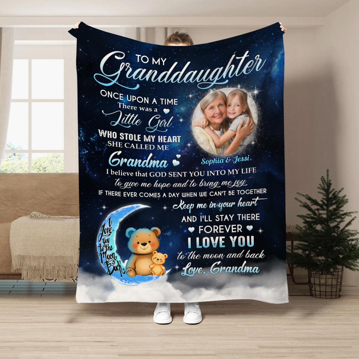 Granddaughter Gifts, She Called Me Grandma Bear Photo, Personalized Blanket, Gifts For Granddaughter Fleece Sherpa Blanket
