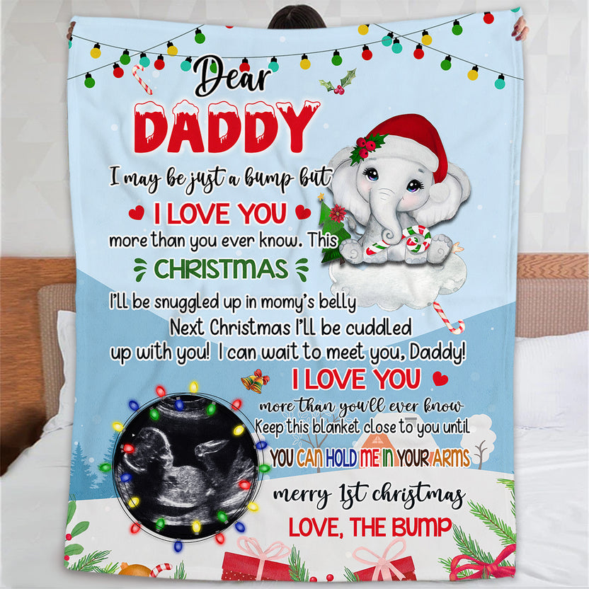 New Dad Gifts, Dear Daddy I Can't Wait To Meet You Elephant Baby Ultrasound Photo , Personalized Blanket With Photo, Gifts For New Daddy, Fleece Sherpa, New Dad Blanket, Gifts For Xmas