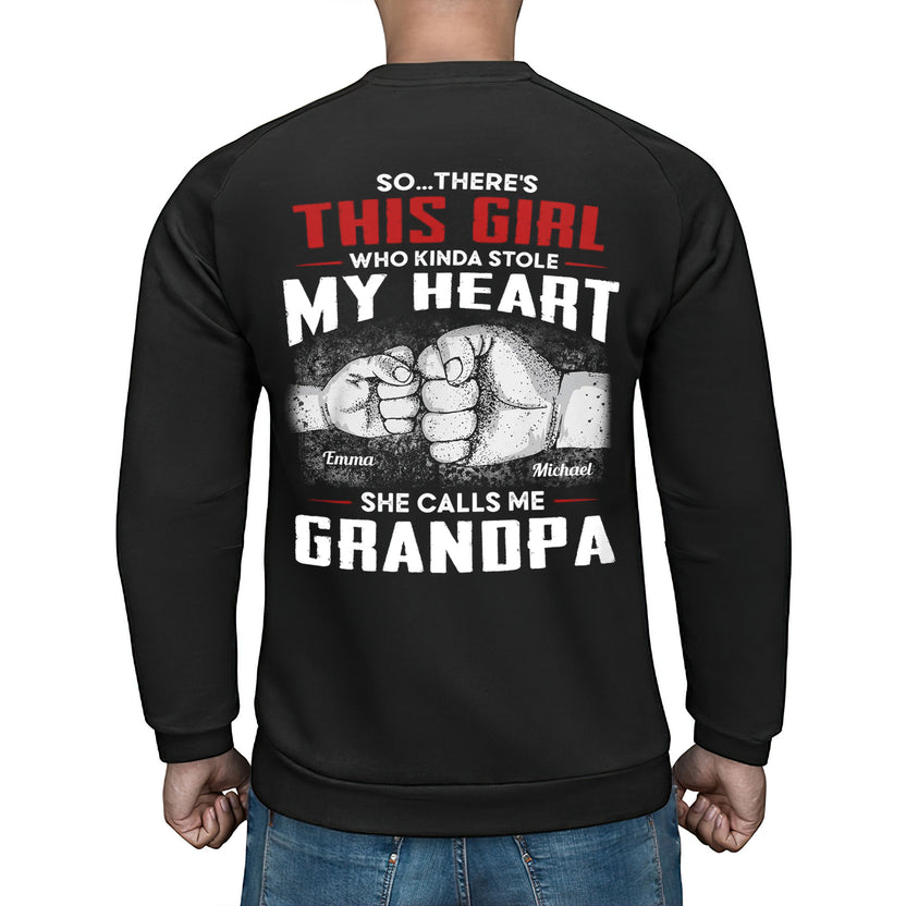 Personalized T-Shirt For Papa From Granddaughter Grandson Girl Who Kinda Stole Heart Custom Name Grandpa Gifts Ideas Short Sleeve Tops Tee Shirt For Men Family On Birthday Xmas Fathers Day