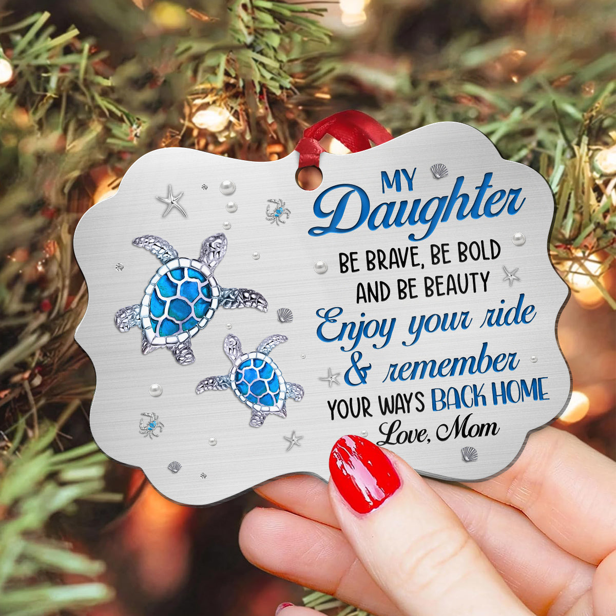 Cute Blue Turtle Enjoy Your Ride Jewelry Style Printed Aluminum Ornament, Holiday Christmas Tree Decor, Mom To Daughter Keepsake, Personalized Christmas Ornament, Gifts For Daughter