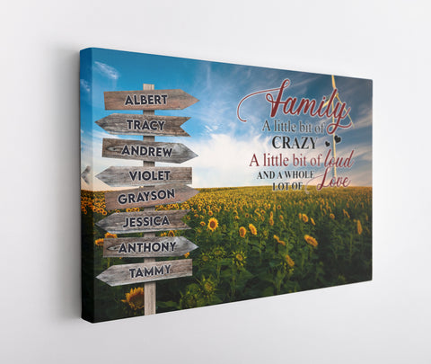 Personalized Wall Art For Mom Dad Kids From Son Daughter Family A Little Bit Of Crazy Sunflowers Farm And Multi Sign Names Custom Multi Name Poster Prints Home Decor Family Gifts
