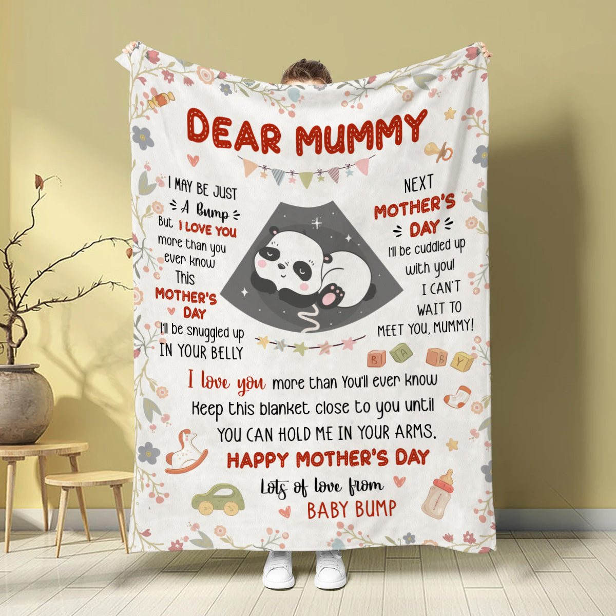 Mom To Be Gifts, I Can't Wait To Meet You 1st Mothers Day Baby Panda Sleeping In Mommy's Belly , Personalized Blanket, Gifts For New Mommy, Fleece Sherpa Blanket For Mother's Day