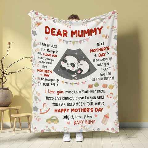 Mom To Be Gifts, I Can't Wait To Meet You 1st Mothers Day Baby Panda Sleeping In Mommy's Belly , Personalized Blanket, Gifts For New Mommy, Fleece Sherpa Blanket For Mother's Day