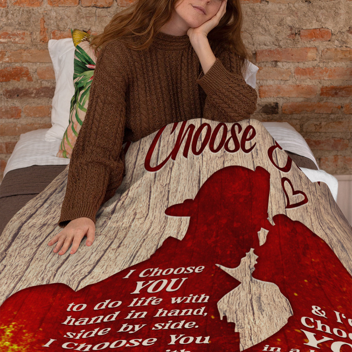 Firefighter Fireman & His Girlfriend/ Wife Silhouette Vintage I'd Find You & I'd Choose You, Personalized Blanket, Gifts For Him Her From Honey, Custom Fleece Sherpa Blanket
