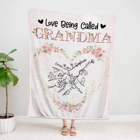 Funny Gifts For Grandma, Love Being Called Unique Hand In Hand Flowers, Personalized Blanket, Gifts For Grandmother Nana From Grandkids, Custom Fleece Sherpa Blanket, Gifts For Birthday