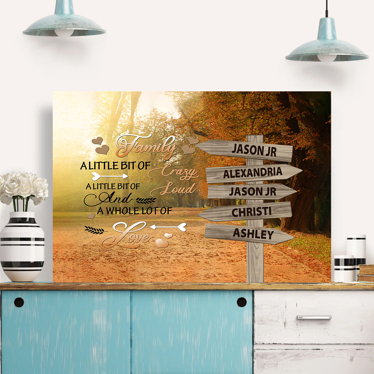 Family Gifts, A Little Bit Of Crazy Loud Autumn Street Sign Multi Name Canvas Poster Print , Personalized Canvas Wall Art, Gifts For Mom Dad, Poster Prints Home Decor, Family Wall Art