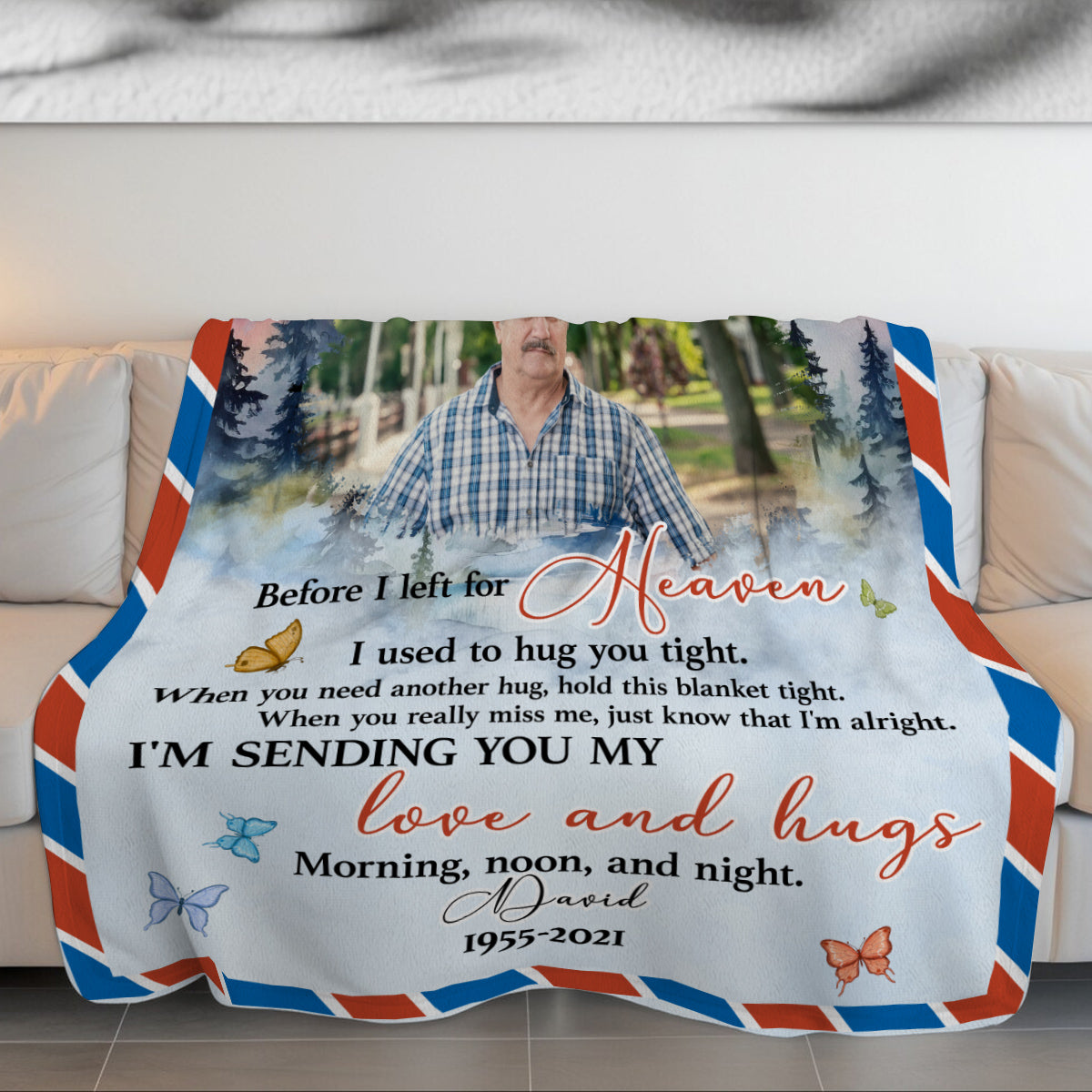 Sympathy Gifts, Personalized Memorial Blanket With Photo, A Hug From Heaven Before Left For Heaven I Used To Hug You Tight. I'm Sending You My And Hugs, Loss Of Mom Dad Blanket