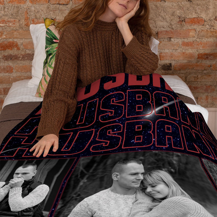 Husband Black Blankets With Photo Collage, Personalized Name Year, Multi Picture Home Blanket, Personalized Blanket With Photo, Gifts For Him Her Custom Fleece Sherpa