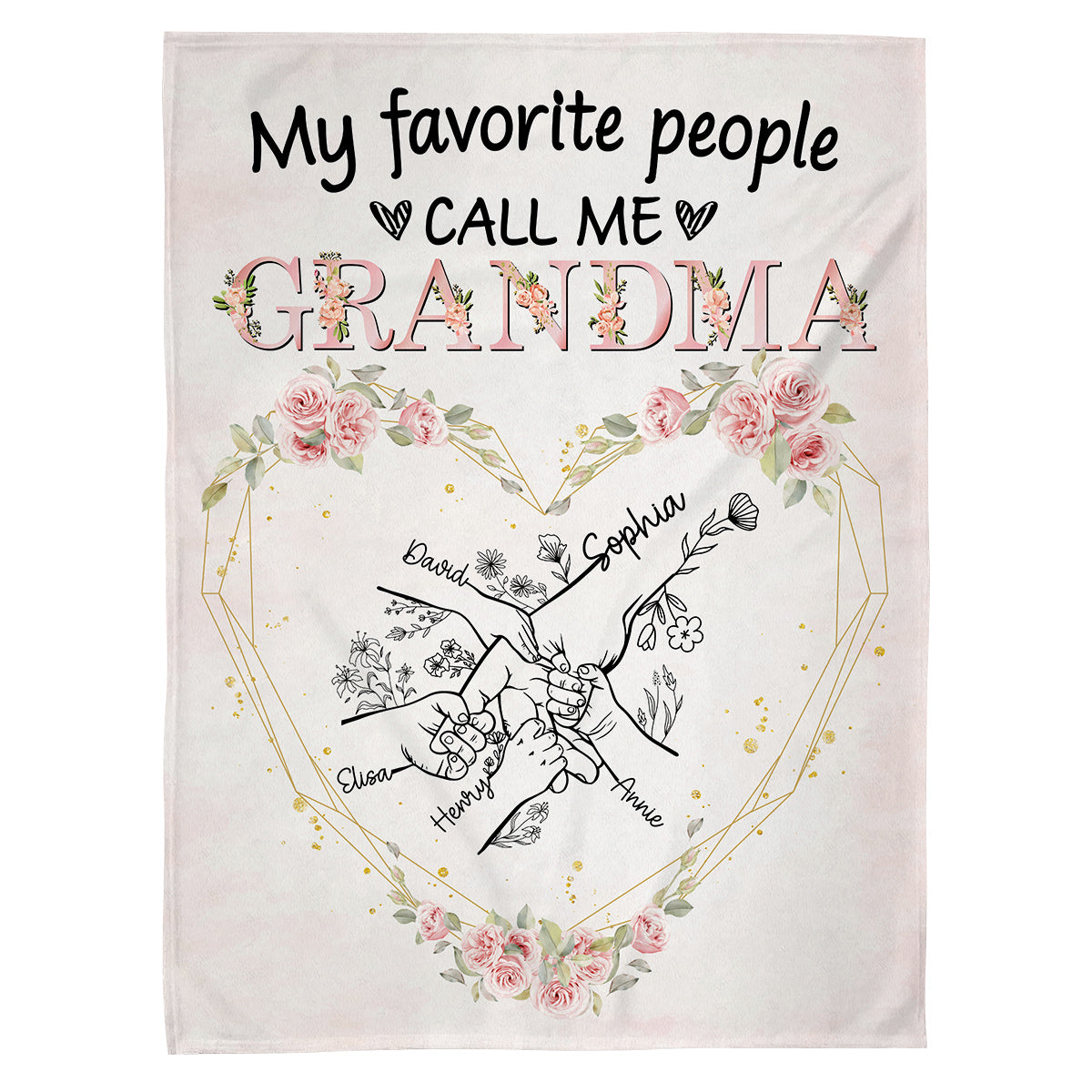 Grandma Gifts, My Favorite People Call Me Funny Flowers, Personalized Blanket, Unique Gifts For Grandma Nana From Grandkids Grandchild, Custom Fleece Sherpa Blanket, Gifts For Birthday