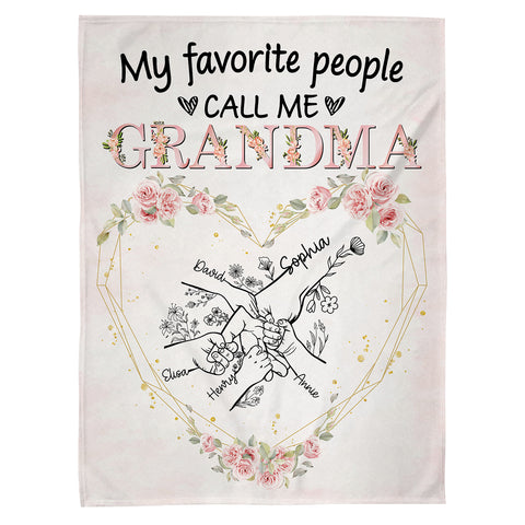 Grandma Gifts, My Favorite People Call Me Funny Flowers, Personalized Blanket, Unique Gifts For Grandma Nana From Grandkids Grandchild, Custom Fleece Sherpa Blanket, Gifts For Birthday