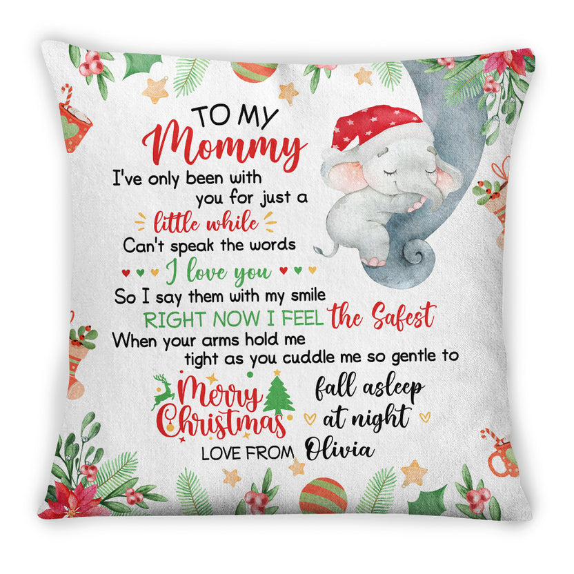Personalized Square Pillow For New Mom From Newborn Baby Family Pregnancy Gifts Baby Elephant Sleeping I've Only Been With You Custom Name Double Sided Sofa Couch Cushion On Christmas