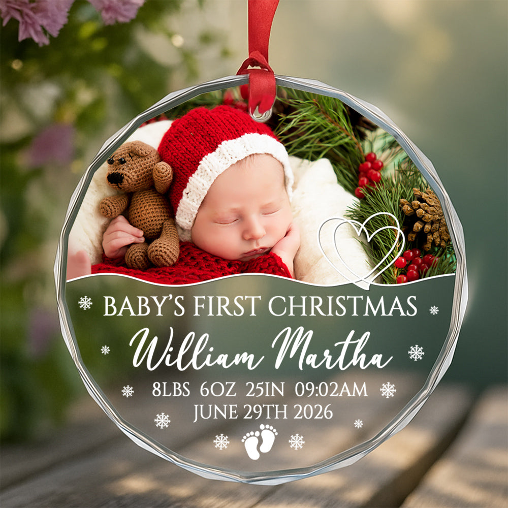 Family Gifts, Baby's First Christmas Circle Glass Ornament, Newborn Holiday Decoration, Newborn Keepsake, Custom Holiday Glass Tree Ornament, Gifts For New Siblings Baby Children
