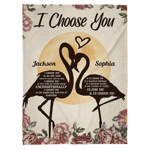 Flamingo Couple Floral Silhouette Vintage I'd Find You & I'd Choose You, Personalized Blanket, Gifts For Him Her Couple