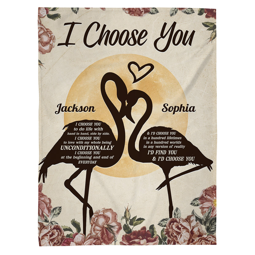 Flamingo Couple Floral Silhouette Vintage I'd Find You & I'd Choose You, Personalized Blanket, Gifts For Him Her Couple